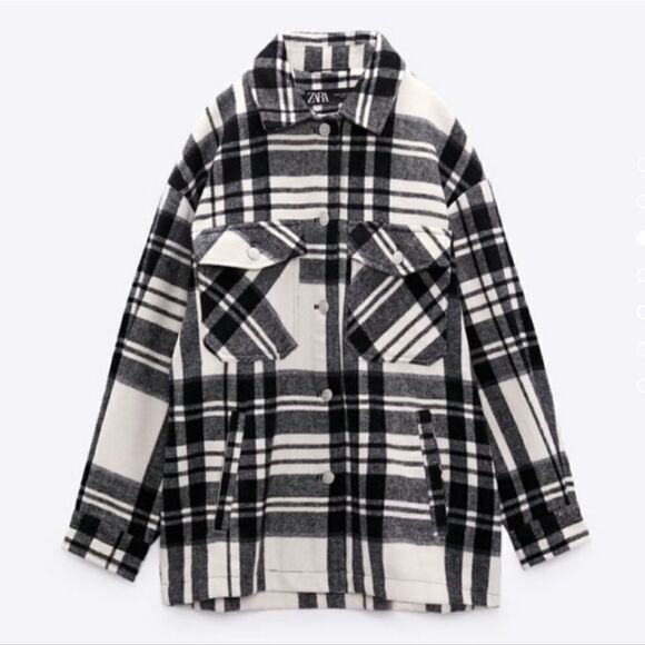 Zara plaid shacket oversized pockets shirt jacket new without tag - Picture 3 of 16